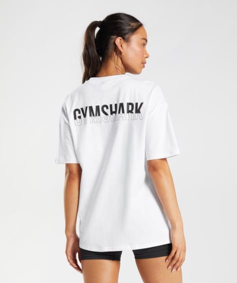 Koszulki Gymshark Fraction Oversized Damskie Białe | PL 375CMO